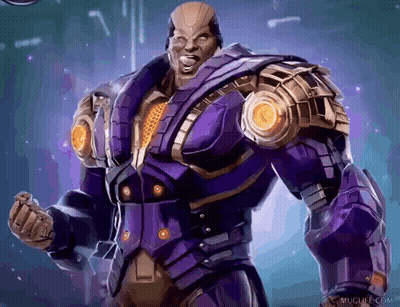 A Man In A Purple Suit Is Standing In Front Of A Muglife.com Sign GIF