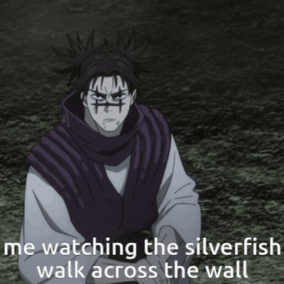 A Man In A Purple Vest Is Watching The Silverfish Walk Across The Wall GIF