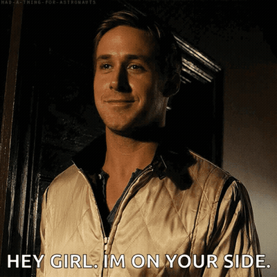 A Man In A Quilted Jacket Says Hey Girl Im On Your Side GIF