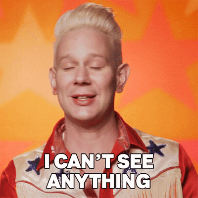 A Man In A Red And White Outfit Says I Can 'T See Anything GIF