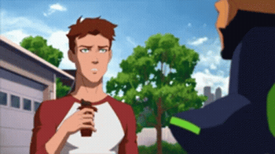 A Man In A Red And White Shirt Is Standing Next To A Man In A Green Shirt GIF