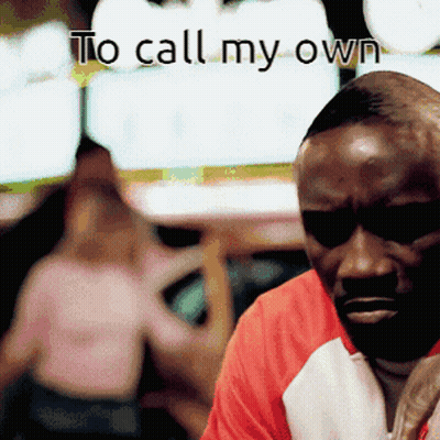 A Man In A Red And White Shirt With The Words To Call My Own Below Him GIF