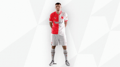 A Man In A Red And White Soccer Uniform With The Word Etoro On It GIF