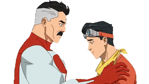 A Man In A Red And White Superhero Costume Is Hugging Another Man In A Red And Yellow Superhero Costume Sticker