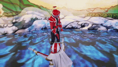 A Man In A Red And White Superhero Costume Is Standing Next To Another Man In A White And Red Costume . GIF