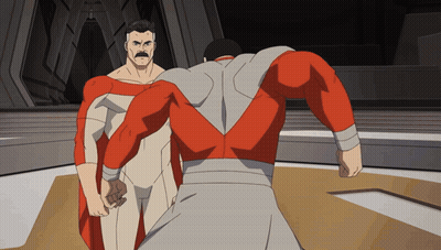 A Man In A Red And White Superhero Costume Is Standing Next To Another Man In A White Superhero Costume GIF