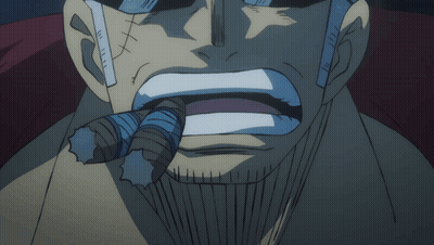 A Man In A Red Cape Is Holding A Sword In A Dark Room GIF