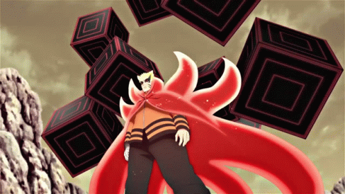 A Man In A Red Cape Stands In Front Of A Bunch Of Black Cubes GIF