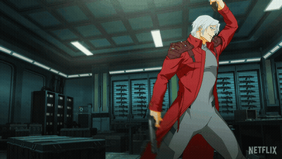 A Man In A Red Coat Is In A Room With A Netflix Logo GIF