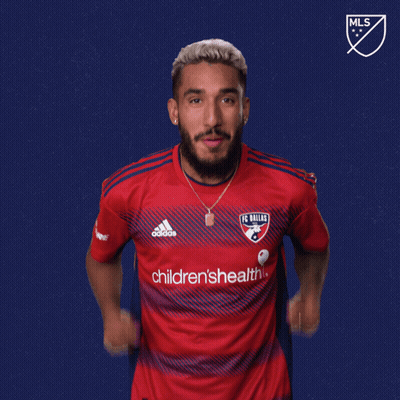 A Man In A Red Dallas Fc Jersey Says Vamos GIF