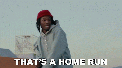 A Man In A Red Hat Is Dancing And The Words That 'S A Home Run Are Below Him GIF