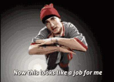 A Man In A Red Hat Is Kneeling Down With The Words Now This Looks Like A Job For Me Below Him GIF