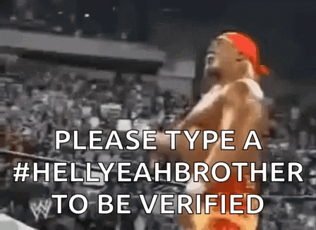 A Man In A Red Hat Is Standing In Front Of A Crowd And Says Please Type A # Hellyeahbrother To Be Verified GIF