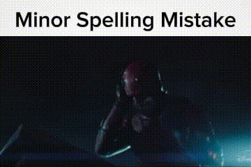 A Man In A Red Helmet Is Sitting In A Dark Room With The Words `` Minor Spelling Mistake '' Above Him . GIF