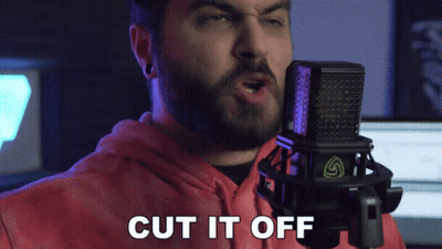 A Man In A Red Hoodie Is Singing Into A Microphone With The Words Cut It Off Above Him GIF