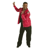 A Man In A Red Jacket And Black Pants Is Dancing Against A White Background Sticker