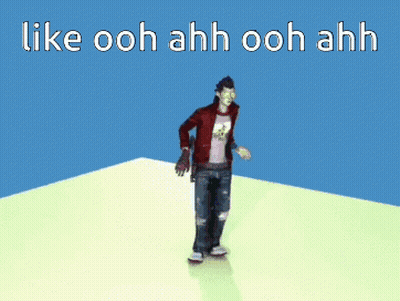 A Man In A Red Jacket Is Dancing With The Words Like Ooh Ahh Ooh Ahh Behind Him GIF