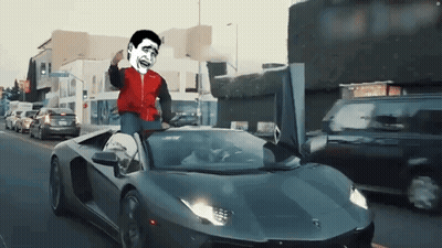 A Man In A Red Jacket Is Driving A Sports Car With The Door Open GIF