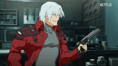 A Man In A Red Jacket Is Holding A Gun With A Netflix Logo In The Corner GIF