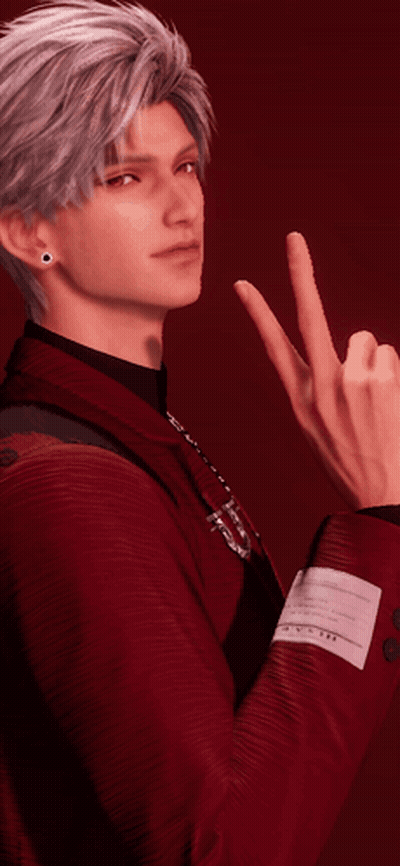 A Man In A Red Jacket Is Making A Peace Sign With His Finger GIF