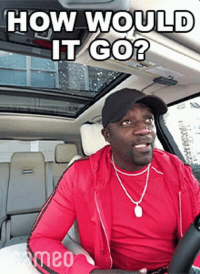 A Man In A Red Jacket Is Sitting In The Driver 'S Seat Of A Car With The Caption How Would It Go GIF