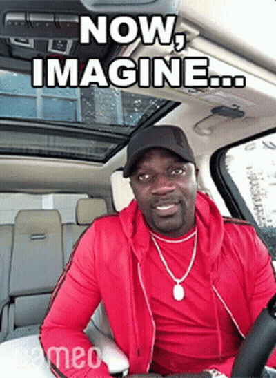 A Man In A Red Jacket Is Sitting In The Driver 'S Seat Of A Car With The Caption Now Imagine .. GIF