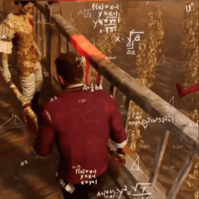 A Man In A Red Jacket Is Standing In Front Of A Chalkboard With Mathematical Equations On It GIF
