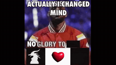 A Man In A Red Jacket Is Standing In Front Of A Sign That Says Actually Changed Mind No Glory To . GIF
