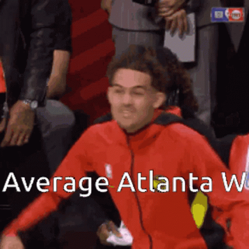 A Man In A Red Jacket With The Words Average Atlanta W. On The Bottom GIF