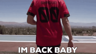 A Man In A Red Jersey Is Standing In Front Of A Swimming Pool And Says Im Back Baby . GIF
