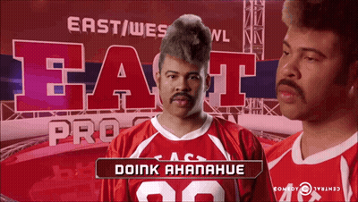 A Man In A Red Jersey With The Name Doink Ananahue GIF