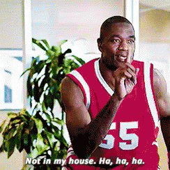 A Man In A Red Jersey With The Number 55 On It Says Not In My House Ha Ha Ha GIF