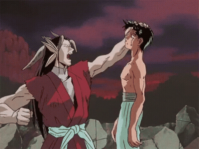 A Man In A Red Kimono Is Pointing At Another Man In A White Towel GIF
