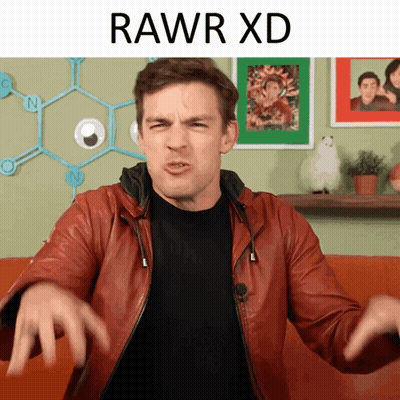 A Man In A Red Leather Jacket Is Making A Funny Face And The Words Rawr Xd Are Above Him GIF
