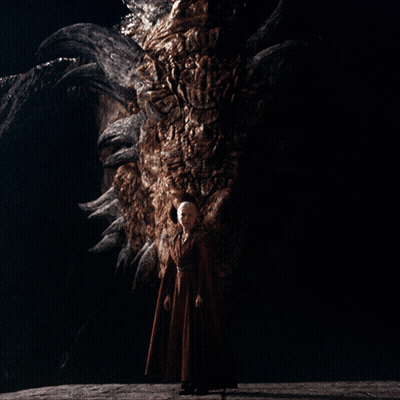 A Man In A Red Robe Stands In Front Of A Dragon GIF