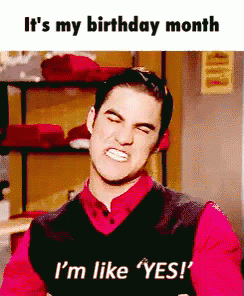 A Man In A Red Shirt And Black Vest Says It 'S My Birthday Month I 'M Like Yes GIF