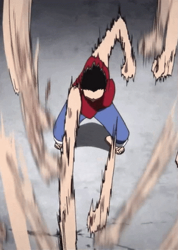 A Man In A Red Shirt And Blue Pants Is Standing On A Concrete Floor GIF