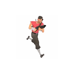 A Man In A Red Shirt And Brown Pants Is Running With A Gun Sticker