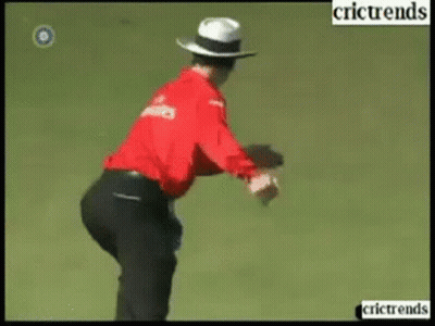 A Man In A Red Shirt And White Hat Is Standing On A Field With The Words Crictrends Below Him GIF