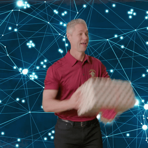 A Man In A Red Shirt Holds A Box That Says Pizza Hut GIF