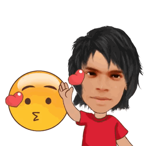 A Man In A Red Shirt Holds A Heart In Front Of A Smiley Face GIF