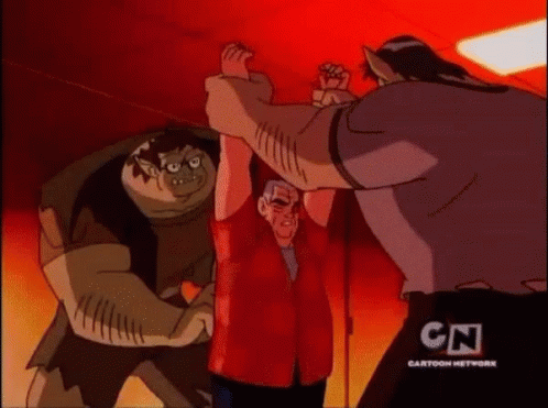 A Man In A Red Shirt Is Being Attacked By Two Monsters From Cartoon Network GIF