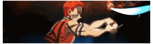 A Man In A Red Shirt Is Holding A Sword In His Hands . Sticker