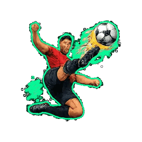 A Man In A Red Shirt Is Kicking A Soccer Ball In The Air Sticker