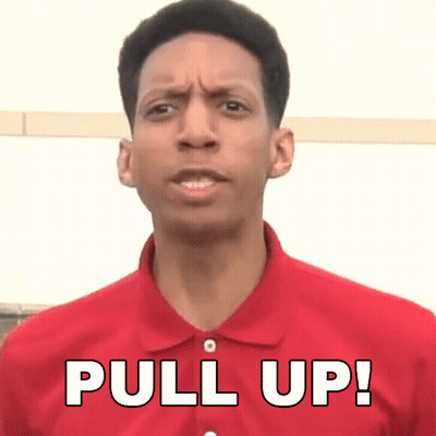 A Man In A Red Shirt Is Making A Face And Says Pull Up GIF