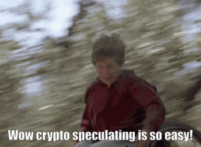 A Man In A Red Shirt Is Riding A Horse With The Words Wow Crypto Speculating Is So Easy Below Him GIF