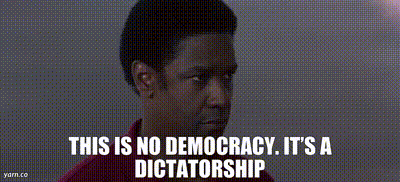 A Man In A Red Shirt Is Saying This Is No Democracy It 'S A Dictatorship . GIF