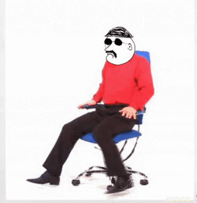 A Man In A Red Shirt Is Sitting In A Blue Chair GIF