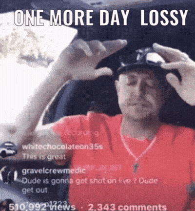 A Man In A Red Shirt Is Sitting In A Car With His Eyes Closed And A Caption That Says One More Day Lossy GIF