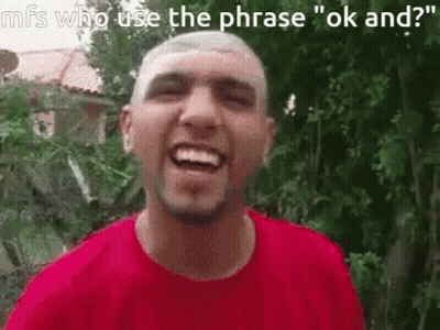A Man In A Red Shirt Is Smiling With The Words " Mfs Who Use The Phrase " Ok And " Written Above Him GIF